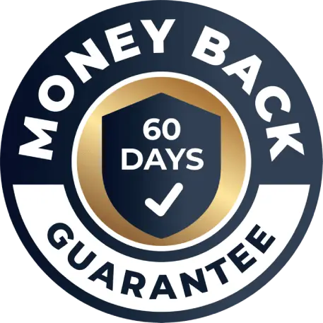 Sixty day money back guarantee badge indicating refund policy terms